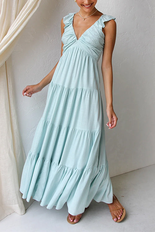 Ella™ V-Neck Ruffle Maxi Dress