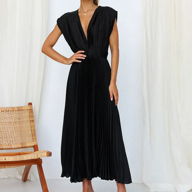 Adela™ Maxi Dress with V-Neck and Pleats