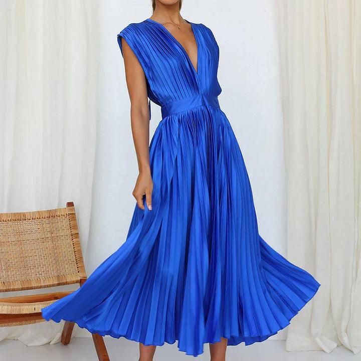 Adela™ Maxi Dress with V-Neck and Pleats