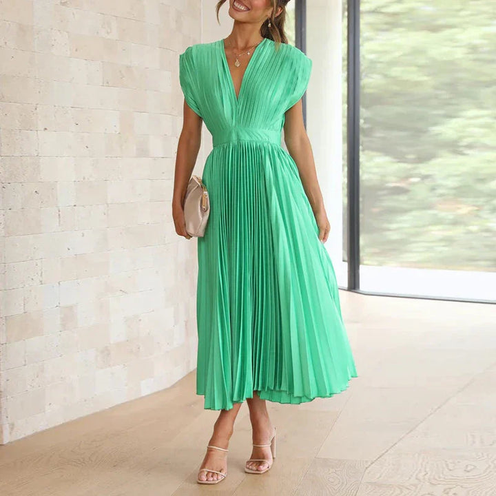 Adela™ Maxi Dress with V-Neck and Pleats