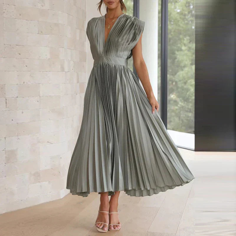 Adela™ Maxi Dress with V-Neck and Pleats