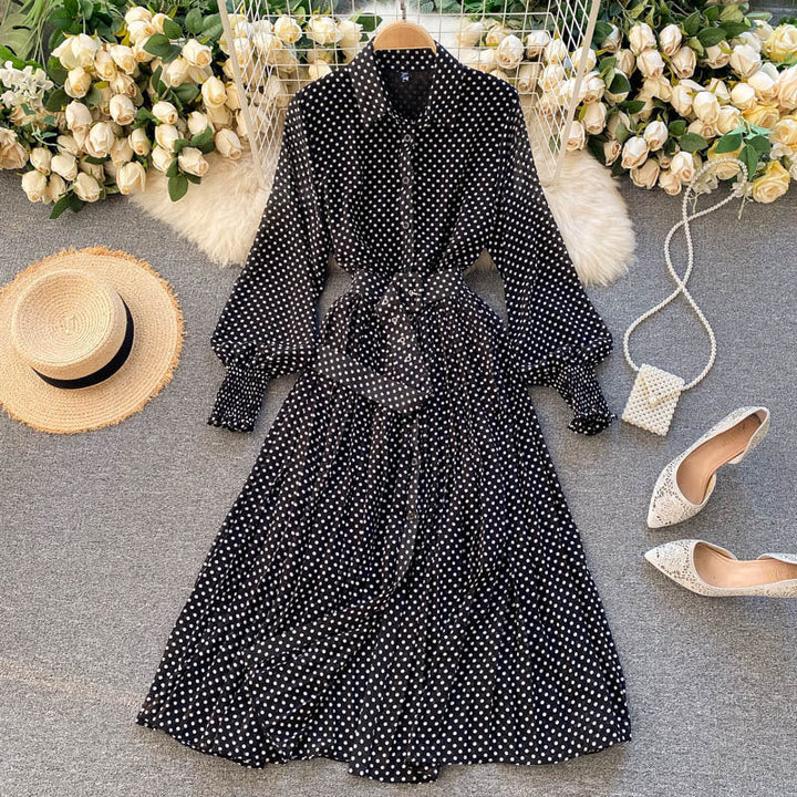 Polka Dot Chiffon Pleated Dress