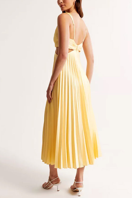 EVA™ | Cut Out Waist Sleeveless Pleated Maxi Dress