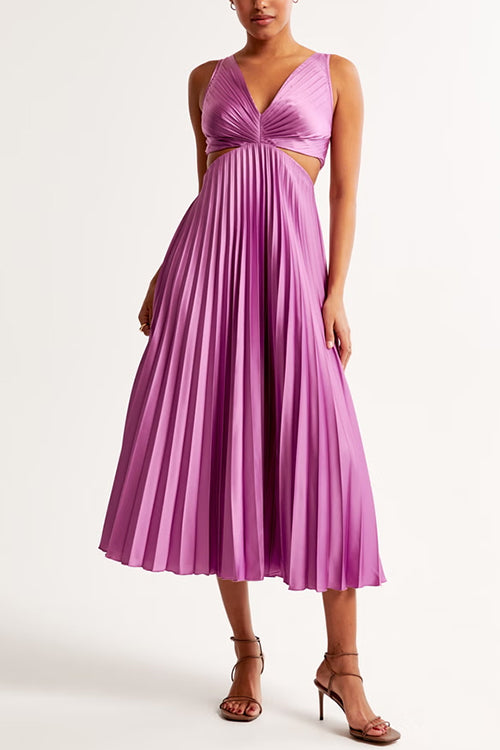 EVA™ | Cut Out Waist Sleeveless Pleated Maxi Dress