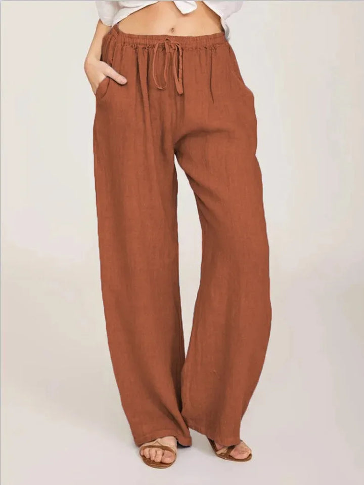 Harper - Cotton Linen Loose Solid Elastic Waist Trouser