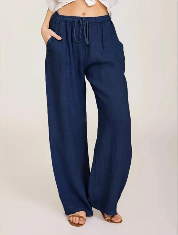 Harper - Cotton Linen Loose Solid Elastic Waist Trouser