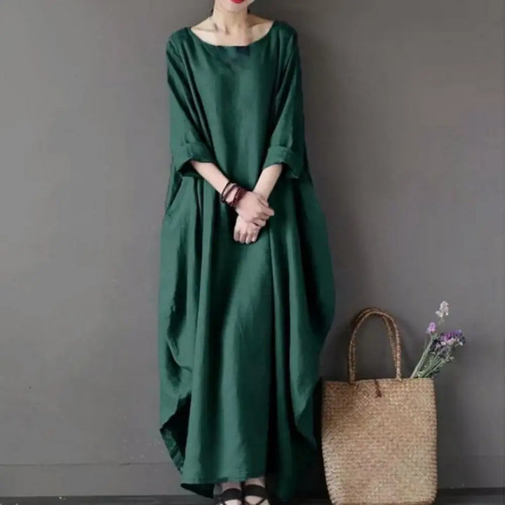 Eliza - Loose Oversized Round Neck Cotton Linen Maxi Dress