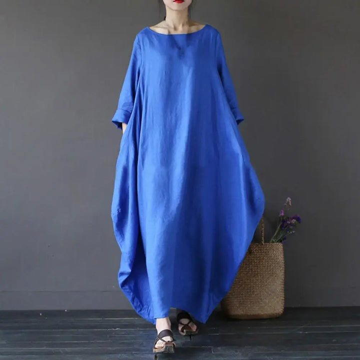 Eliza - Loose Oversized Round Neck Cotton Linen Maxi Dress