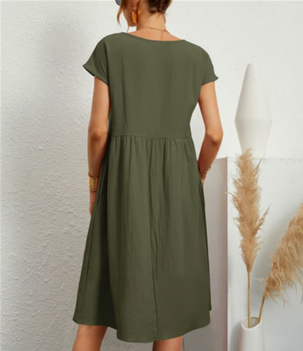 BREEZY COTTON-LINEN SLEEVELESS POCKET DRESS