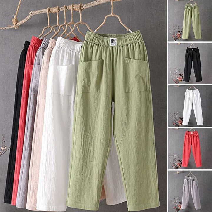 Casual Cotton Linen Trousers with Elasticated Waist