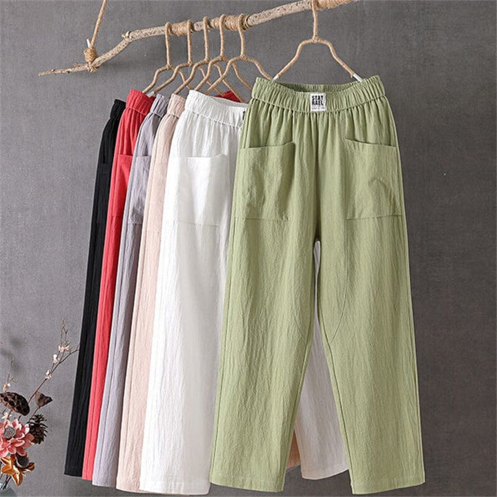 Casual Cotton Linen Trousers with Elasticated Waist